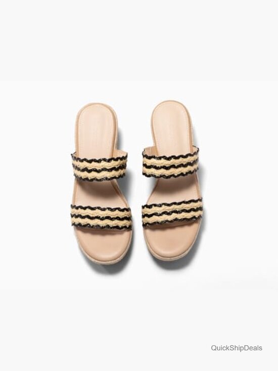 Platform Wedge Sandals Raffia Open Toe Slides Beach Vacation Shoes - Picture 6 of 7